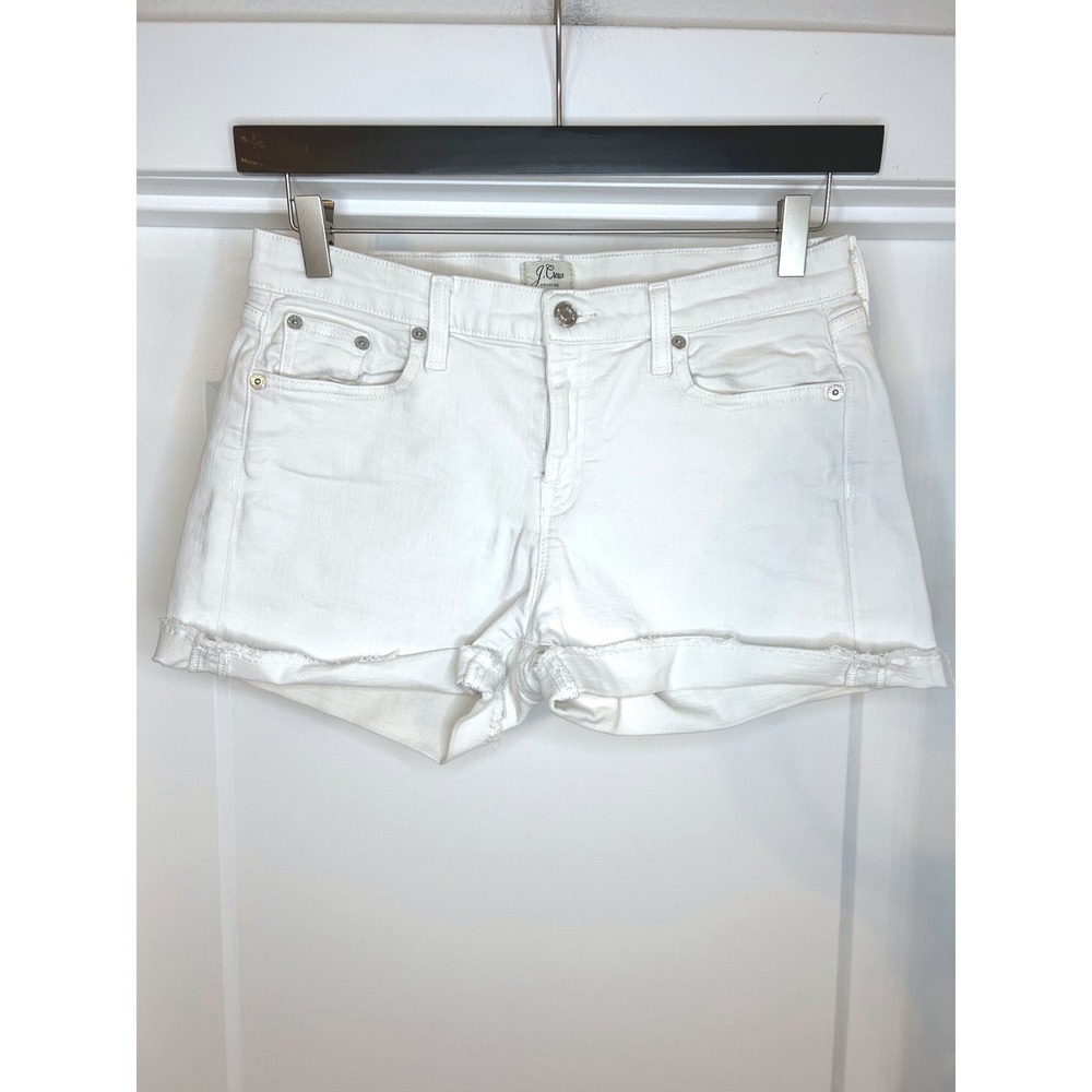 J.Crew White Denim Raw Hem Shorts Size 28 Cotton Blend Stretch Casual Summer